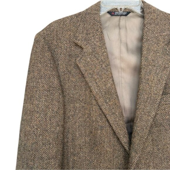 SOLD Vtg Harris Tweed Herringbone Blazer Size 38 R Brown Single Breast 70s 80s - Picture 3 of 9
